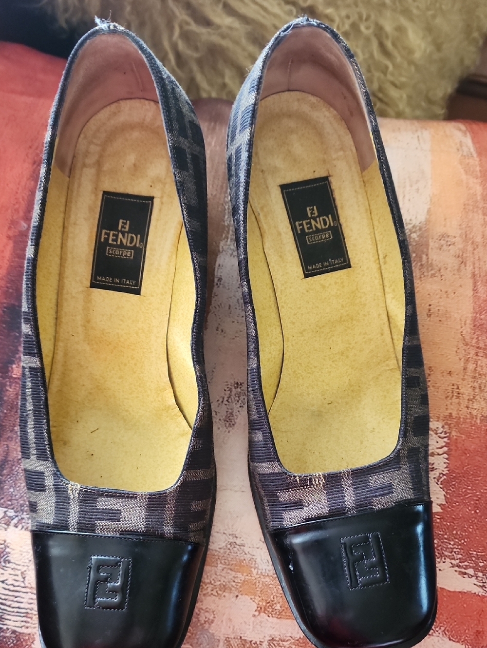 Fendi Brown and Black Zucca Logo Ballet Flats